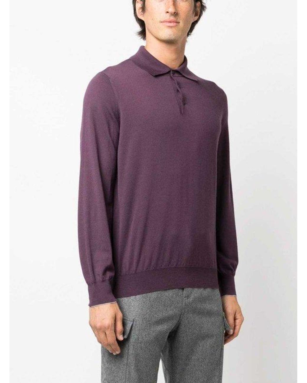 Brunello Cucinelli Purple Dark Wool Polo Shirt for men