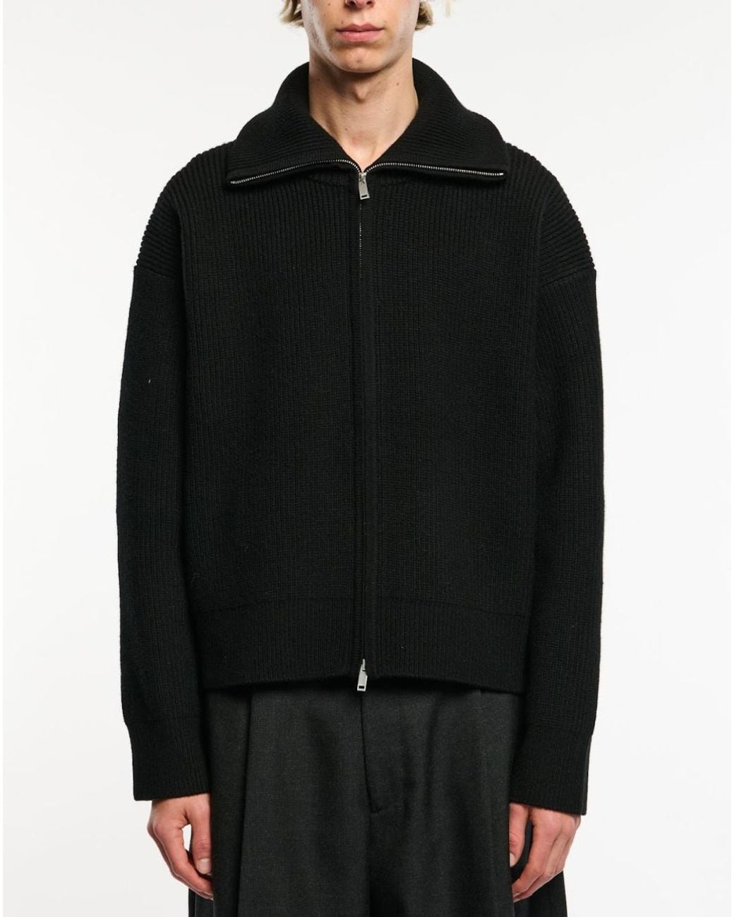 Studio Nicholson Black Rib Zip Though Jumper Sweater for men