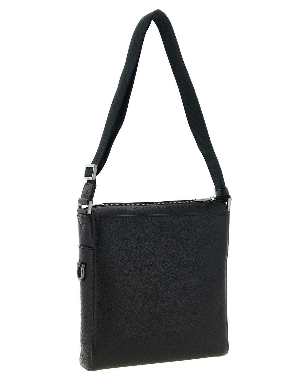 Ferragamo Black Ferragamo Embossed Monogram Calf Leather Crossbody Bag for men