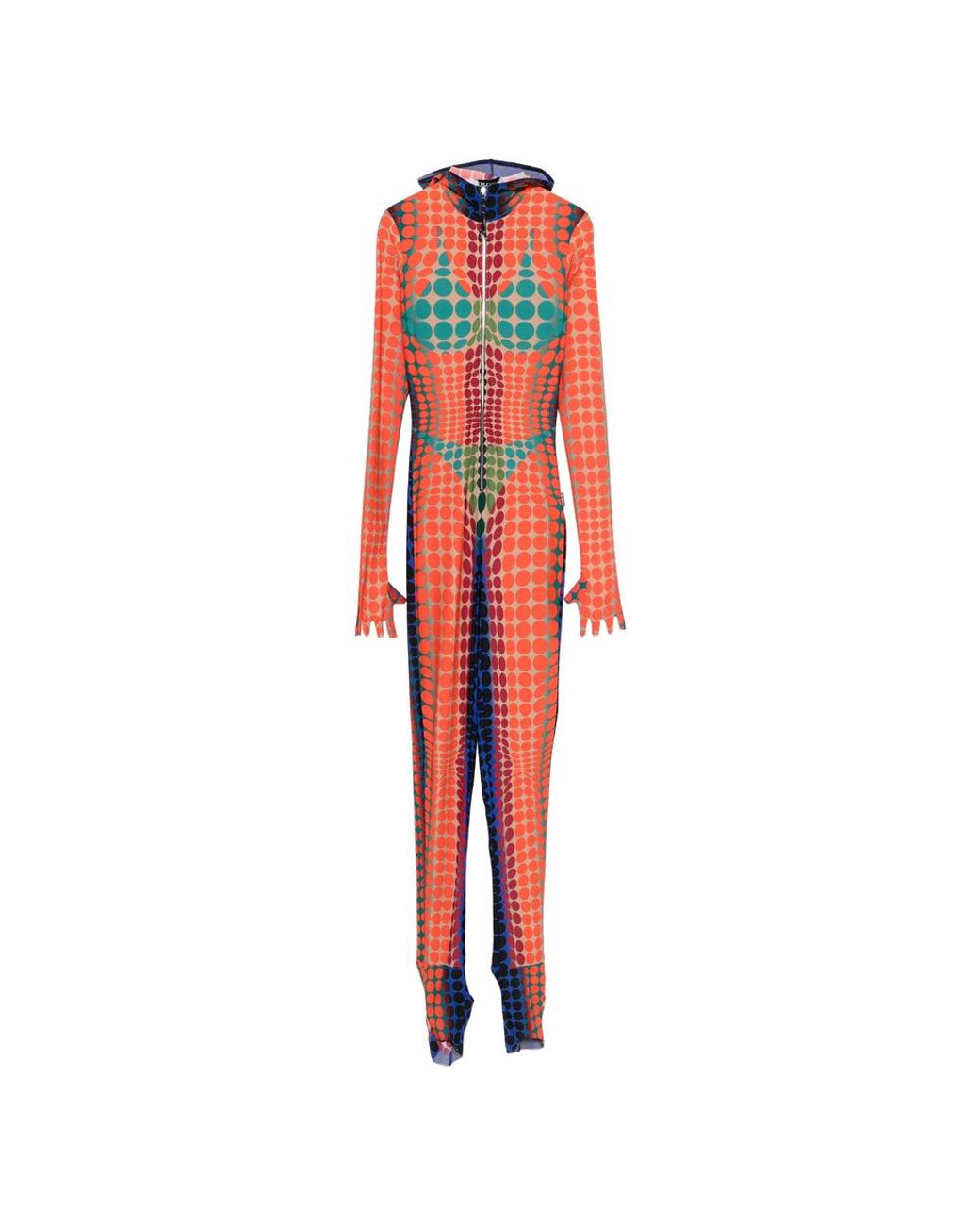 Jean Paul Gaultier Red Hooded Jumpsuit With Polka Dots