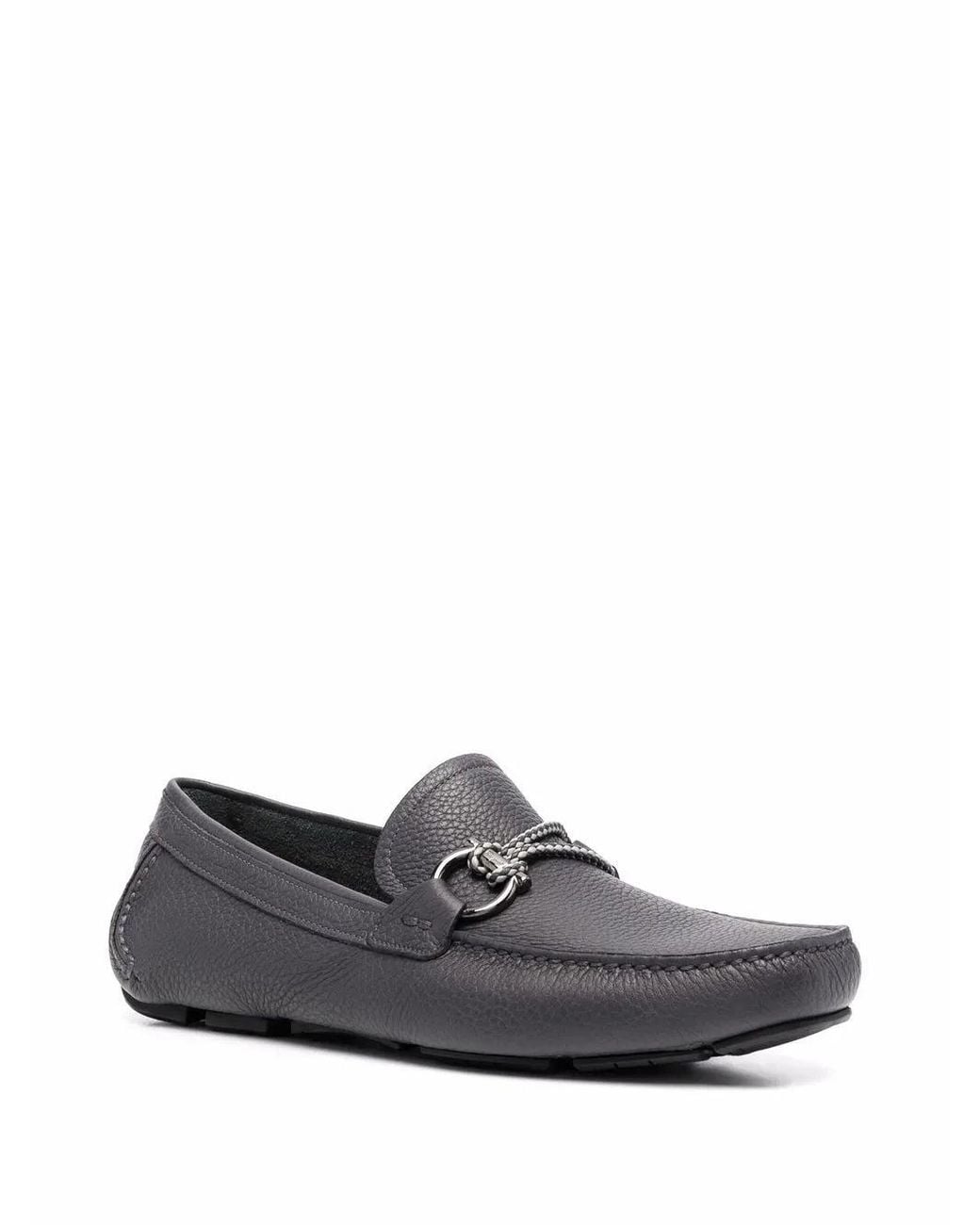Ferragamo Black Gancini Pebbled Driving Shoes for men