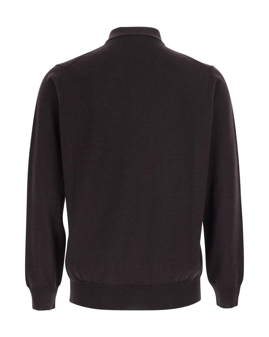 Kangra Black Polo Shirt 4 Bott. F.14Gg Extrafine Merino Wool for men