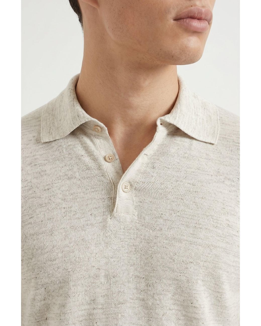 Brunello Cucinelli Natural Light Linen Blend Polo Clothing for men