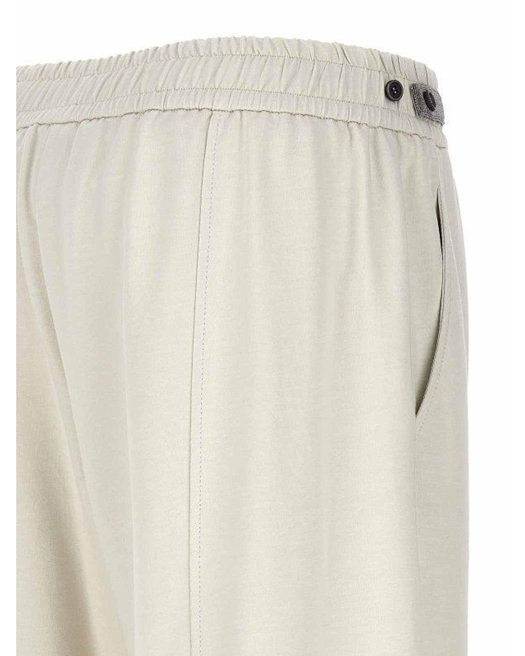Brunello Cucinelli Natural Off Relaxed Cotton Trousers