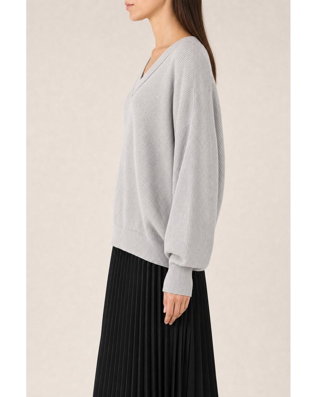 Brunello Cucinelli White Nebbia Cotton V Neck Sweater