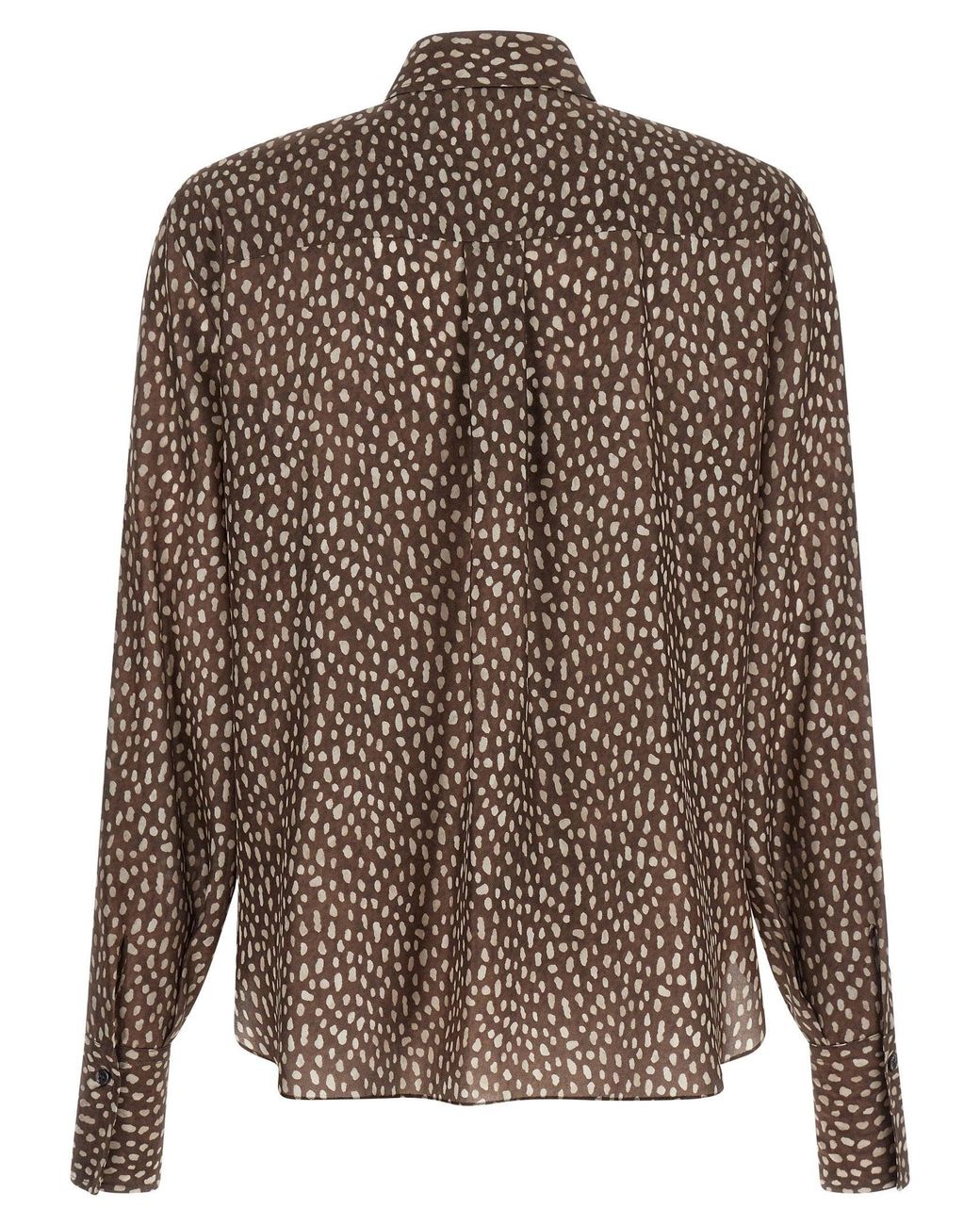 Brunello Cucinelli Brown Lavallière Collar Silk Shirt