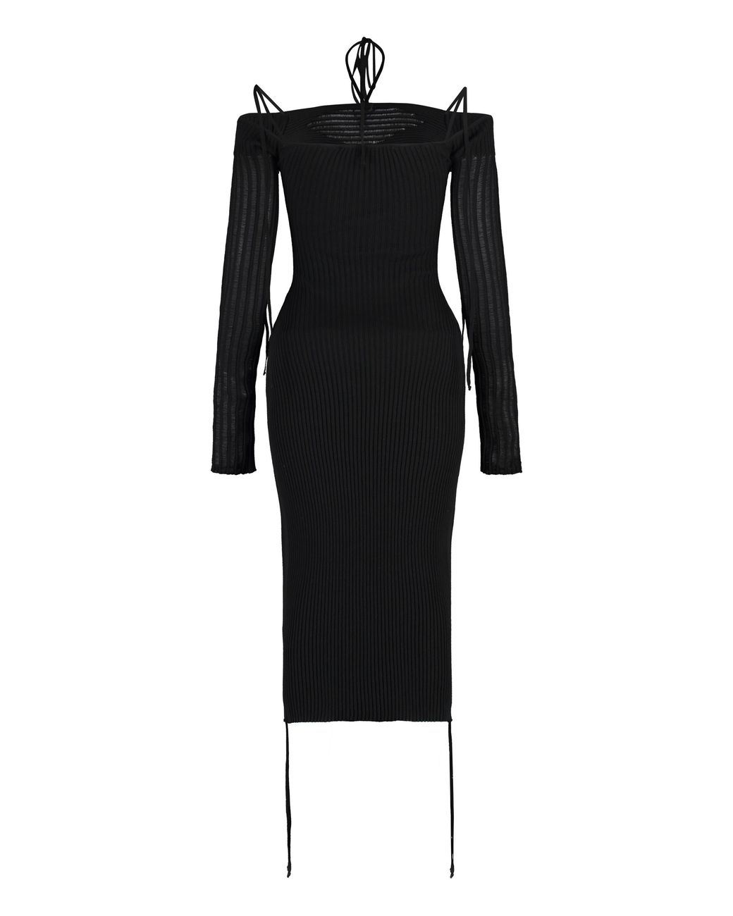 ANDREADAMO Black Ribbed Knit Dress Viscose