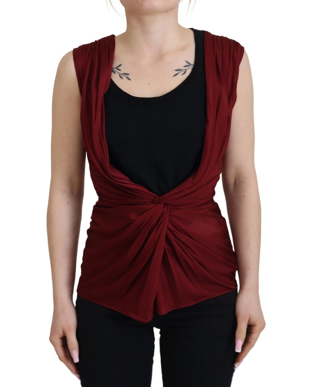 Dolce & Gabbana Red Silk-Blend Logo Detail Top Blouse