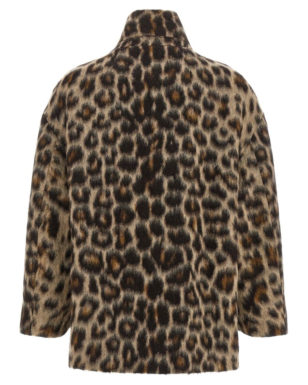 Alberto Biani Natural Leopard-Print Jacquard Wool Blend Coat