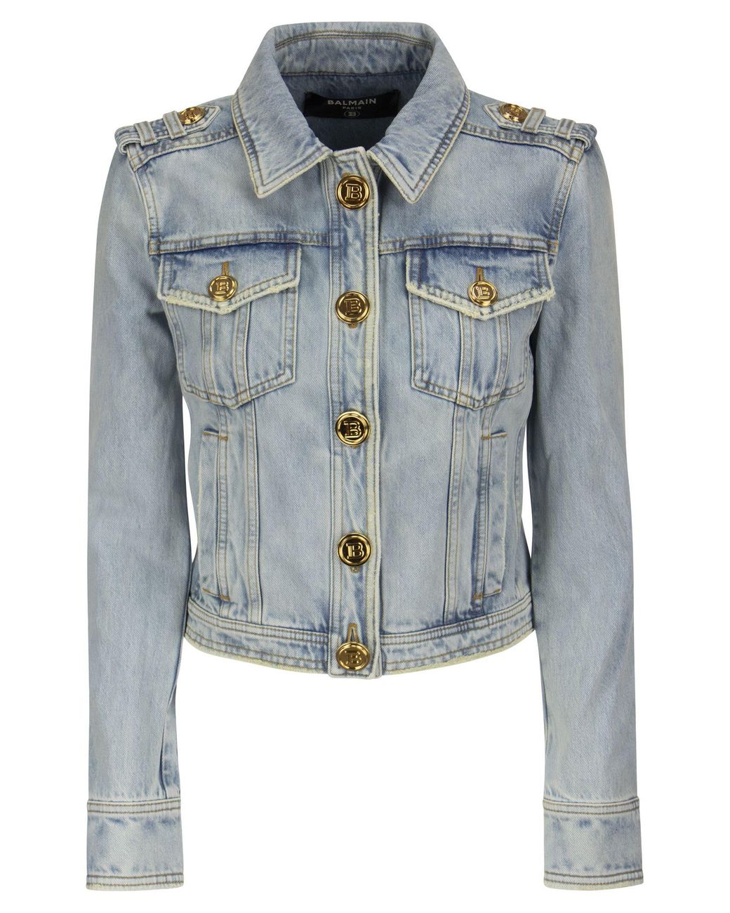 Balmain Denim Jacket With Gold Buttons in Light Blue (Blue) - Lyst