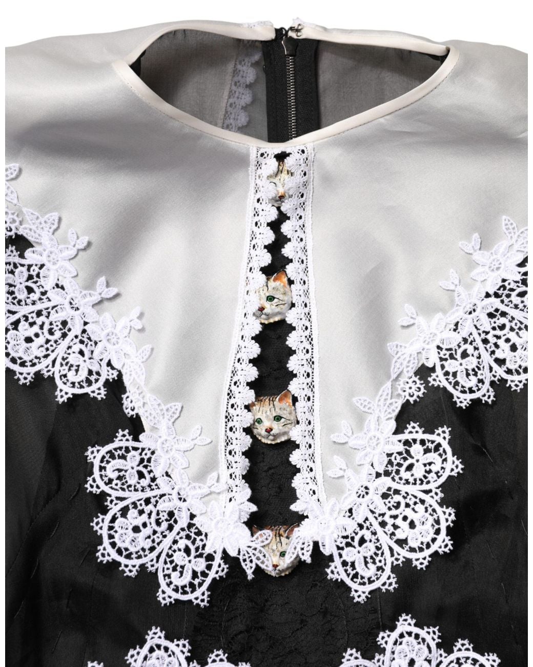 Dolce & Gabbana Black White Silk Macrame Lace Midi Dress