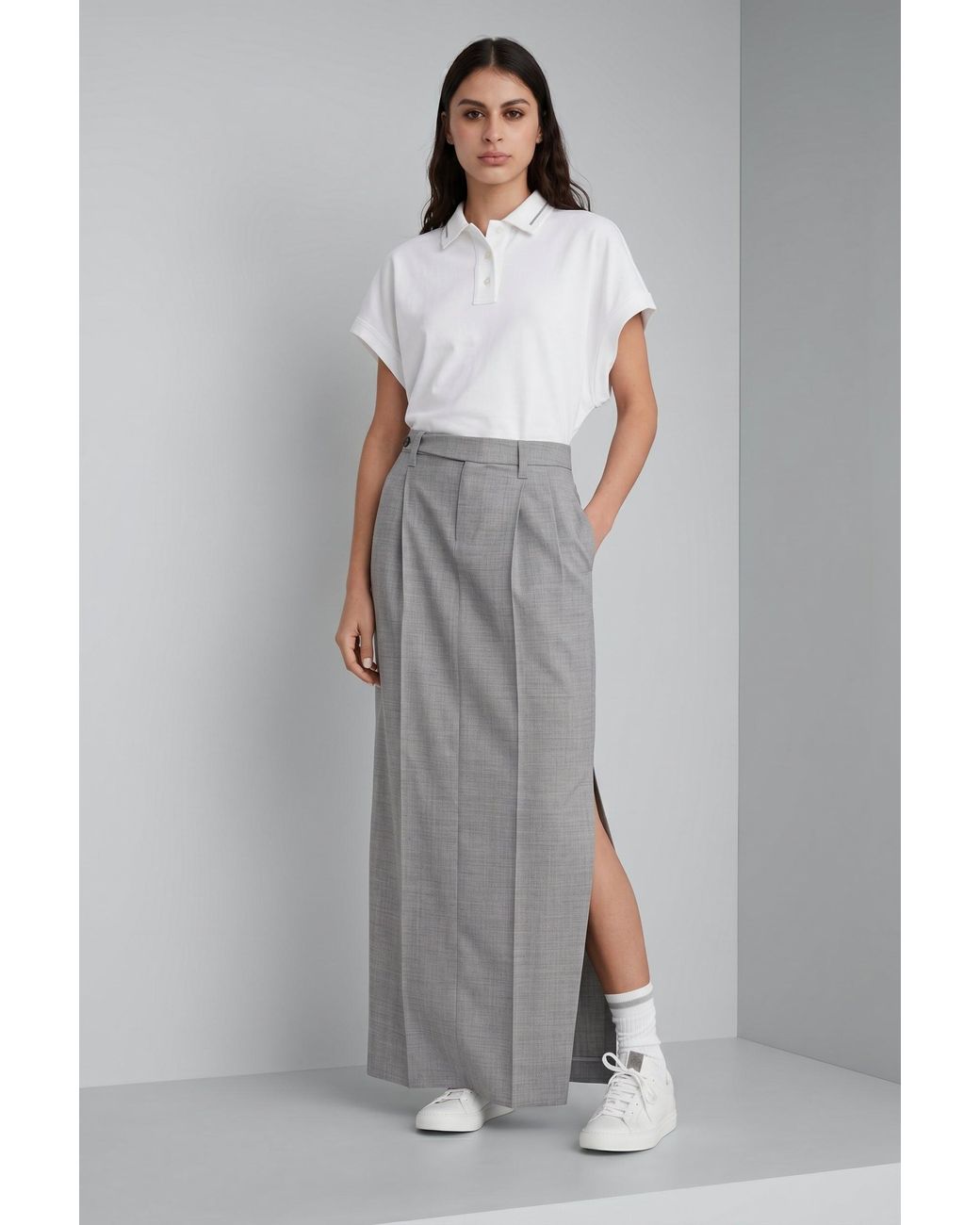 Brunello Cucinelli Gray Light Wool Skirt