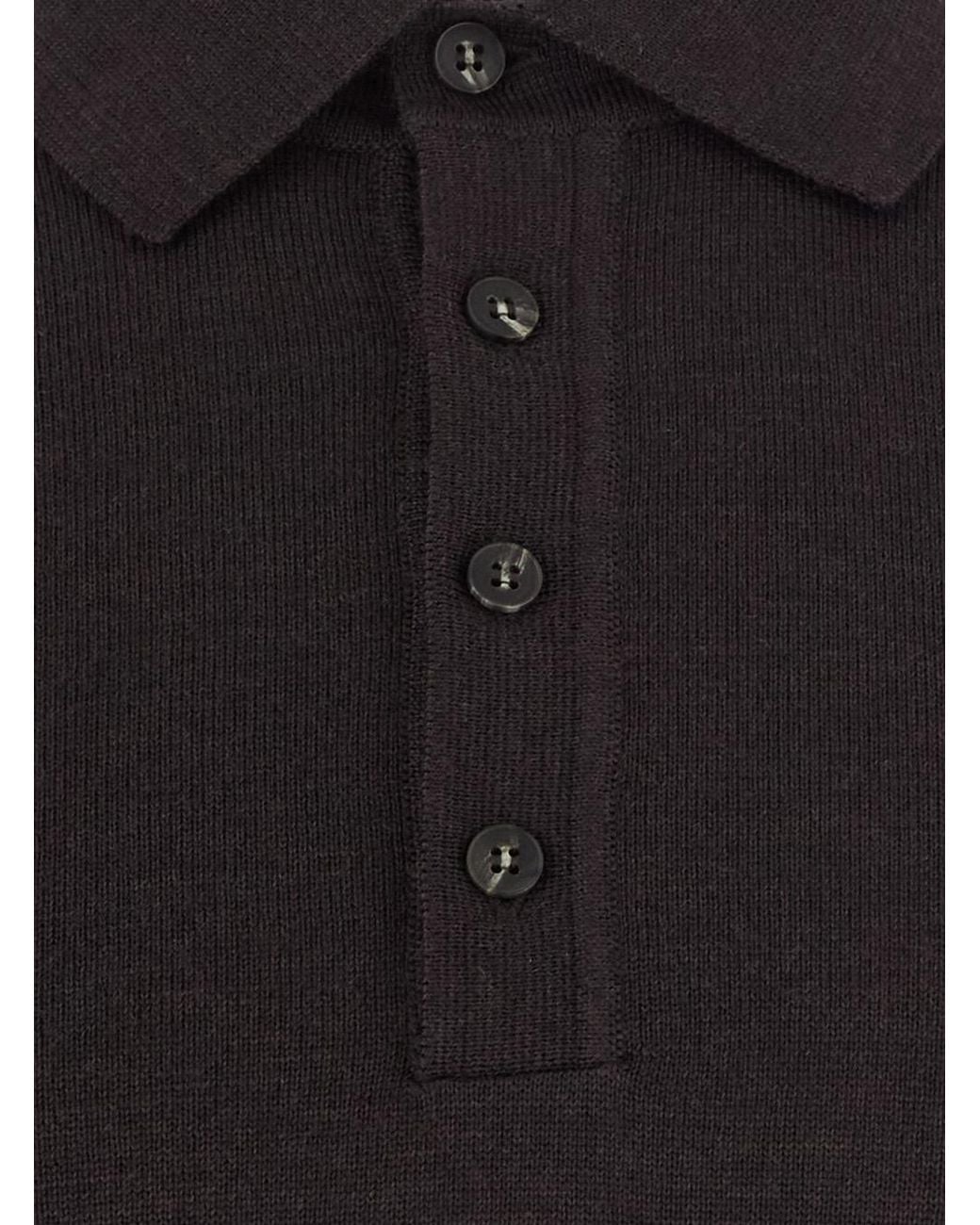 Kangra Black Polo Shirt 4 Bott. F.14Gg Extrafine Merino Wool for men
