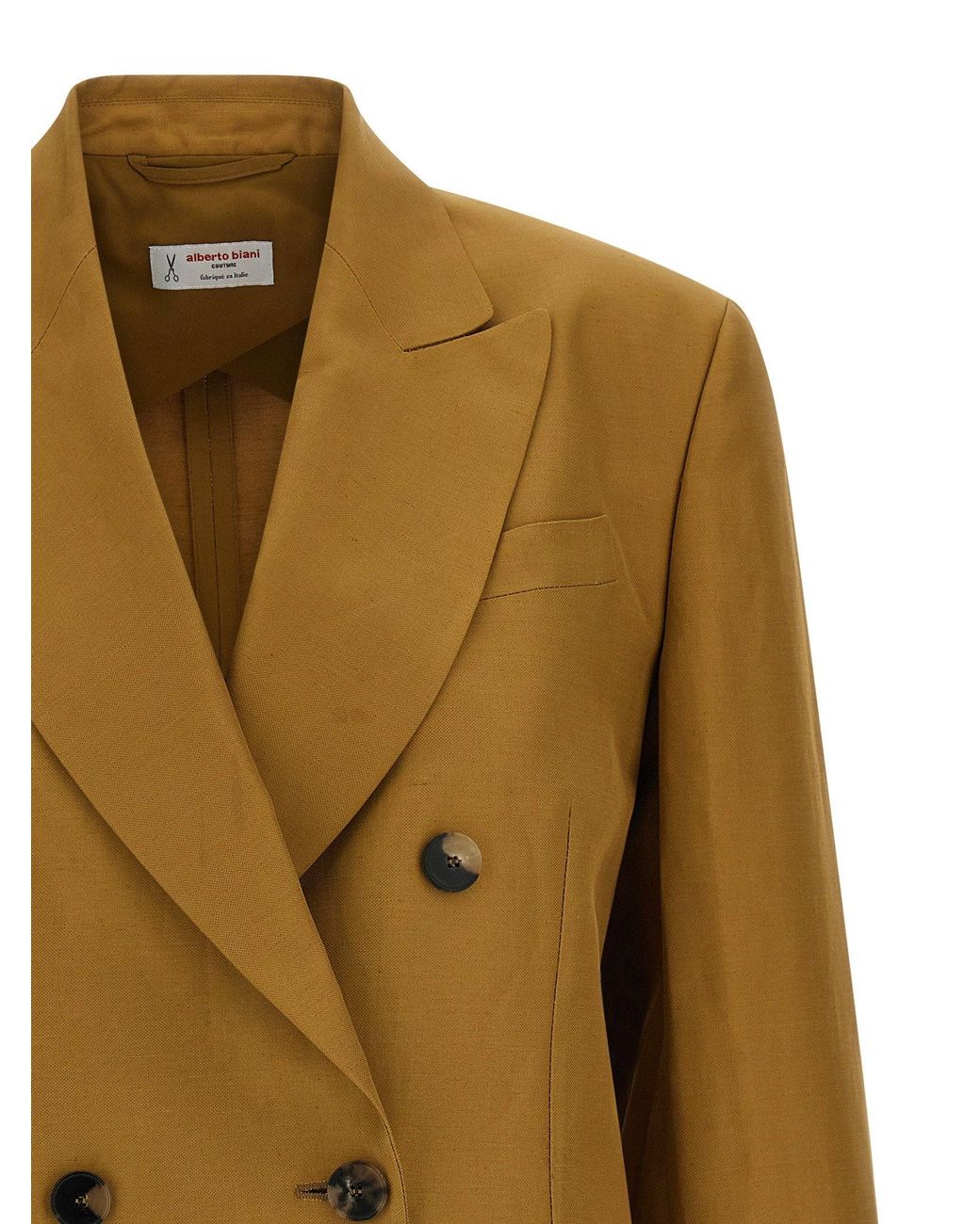 Alberto Biani Natural Double-Breasted Viscose Linen Blazer