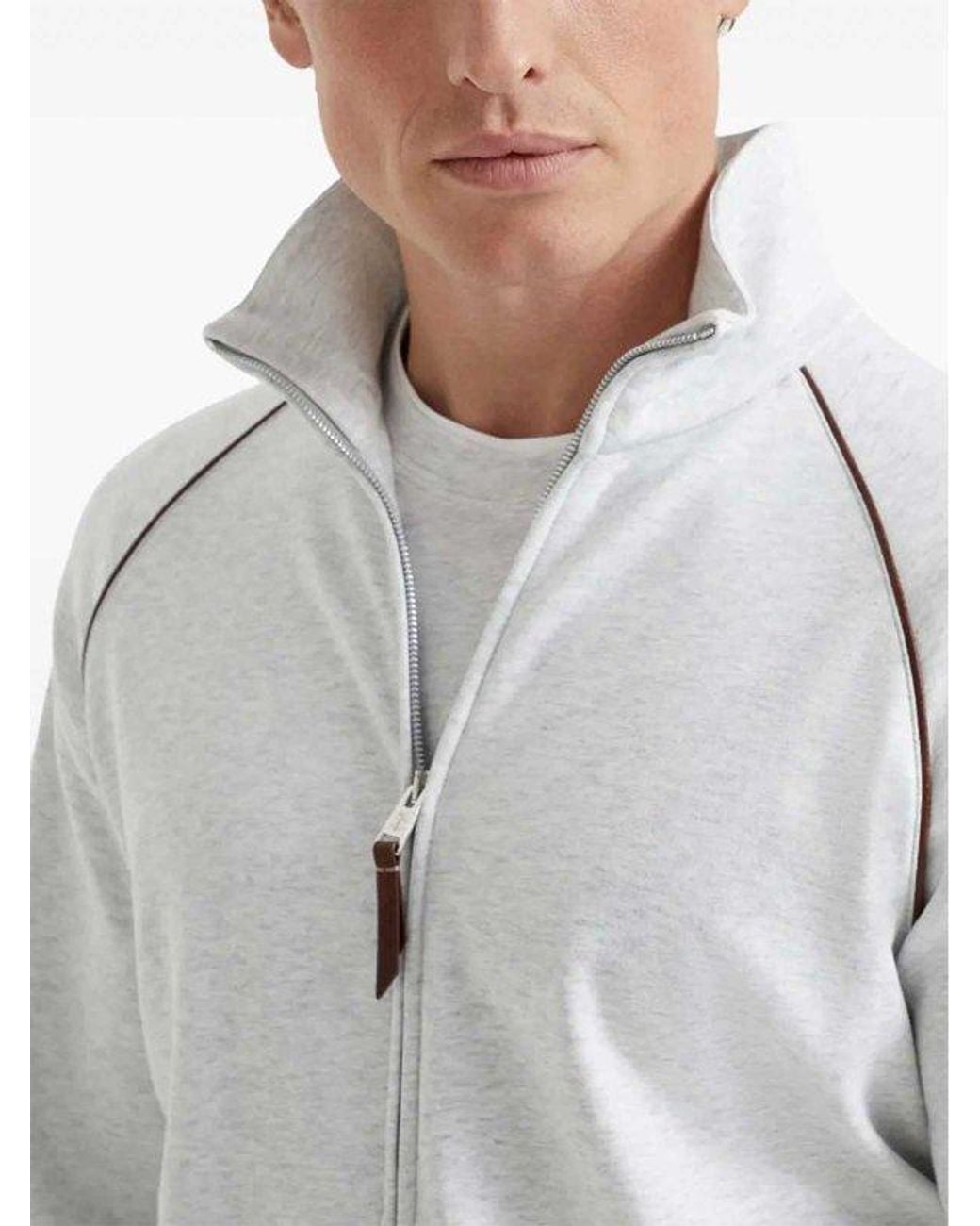 Brunello Cucinelli Gray Pearl Zip-Up Track Jacket for men