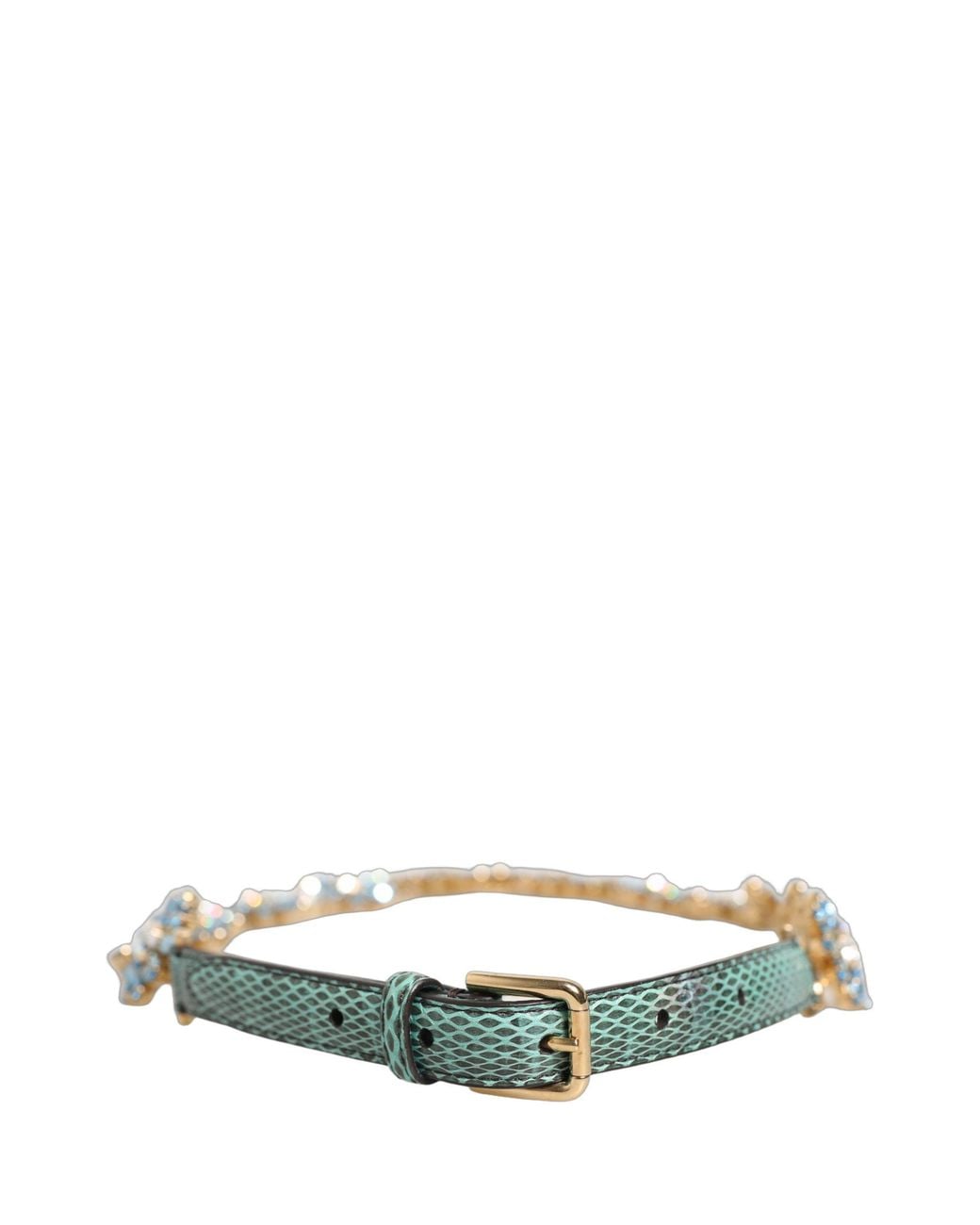 Dolce & Gabbana Green Leather Daisy Crystal Embellished Waist Belt Ayers Real Brass