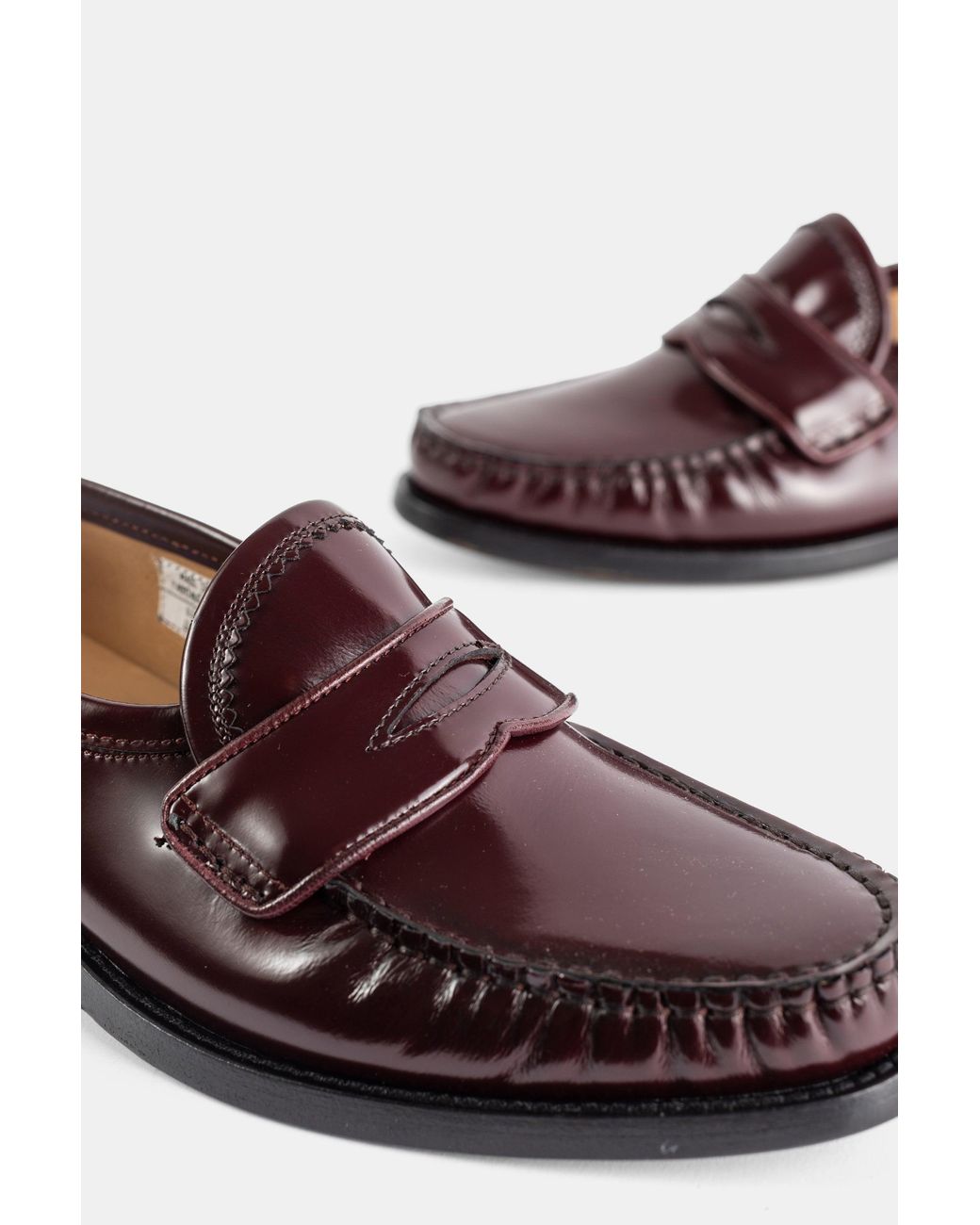 Thom Browne White Penny Varsity Burgundy Patent Leather Loafers