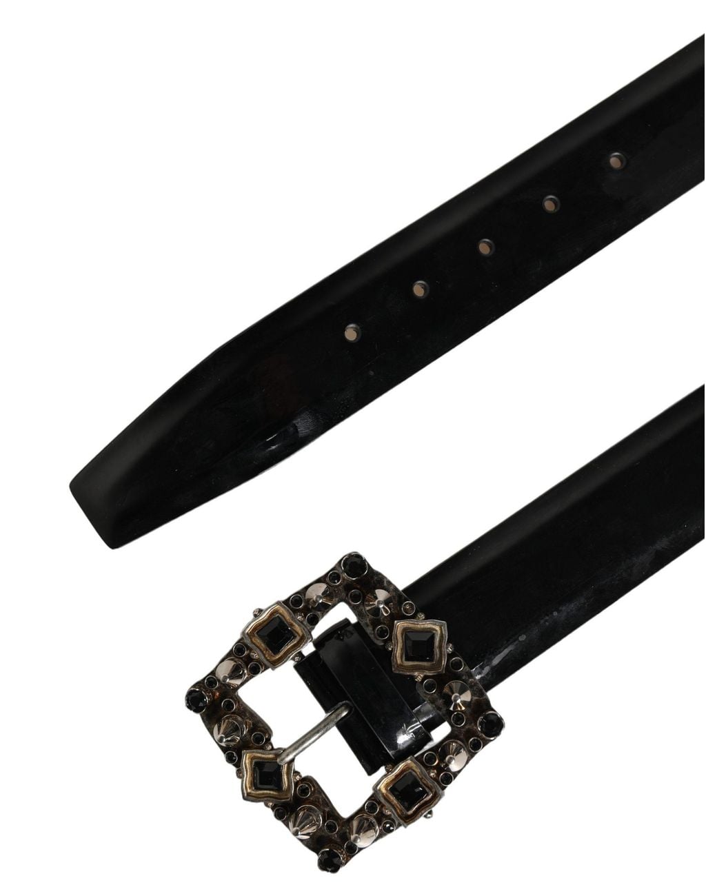 Dolce & Gabbana Black Leather Crystal Metal Buckle Belt