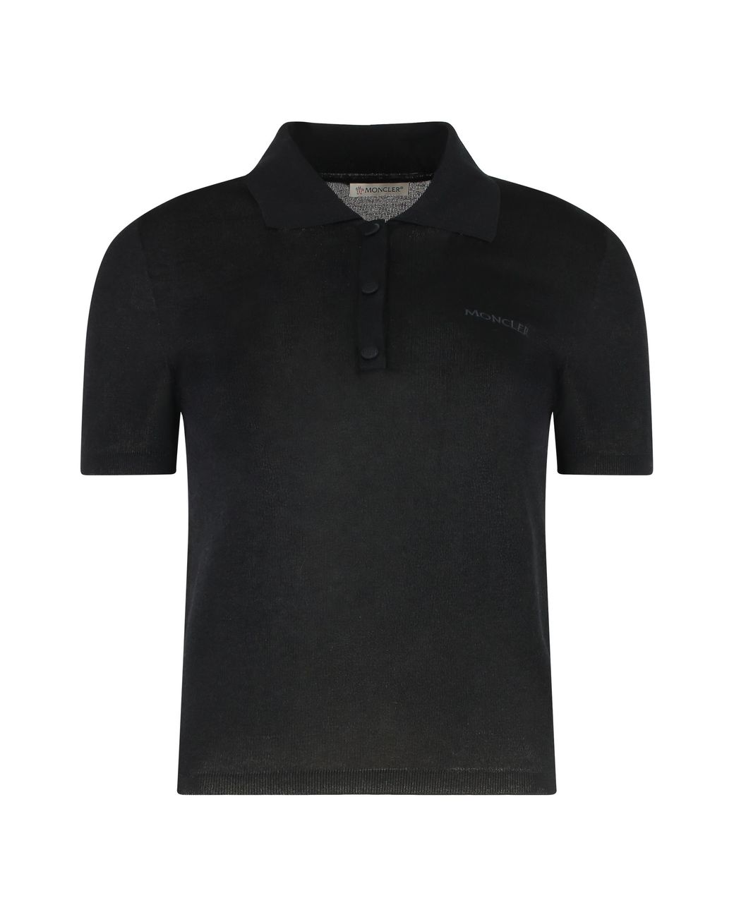Moncler Black Knitted Cotton-Blend Polo Shirt Tops