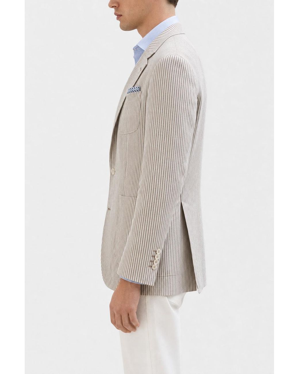 Brunello Cucinelli Gray Linen Wool Striped Blazer for men