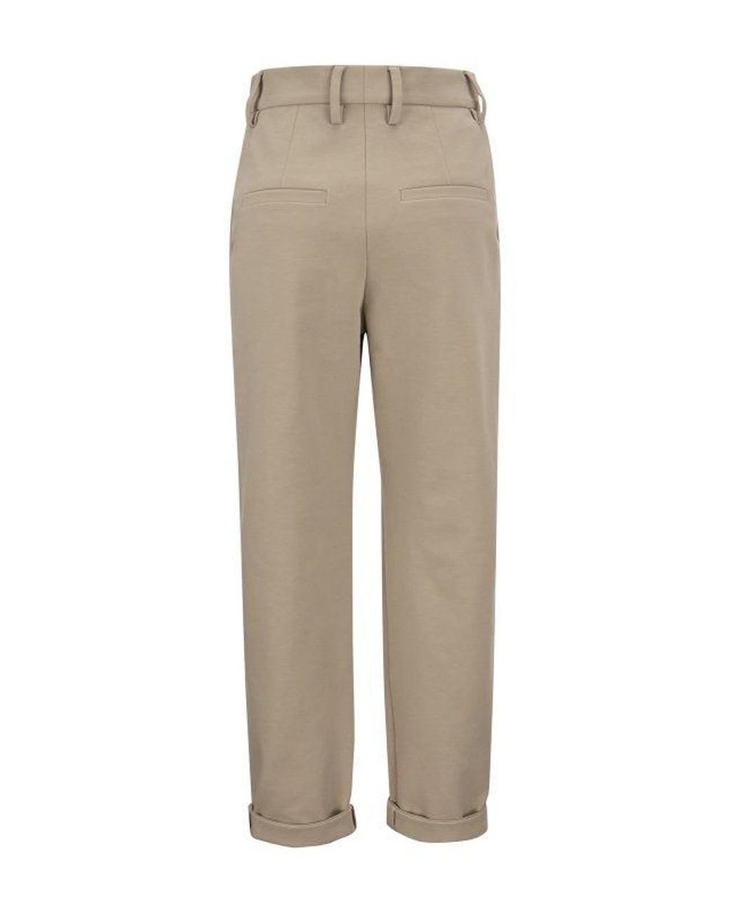 Brunello Cucinelli Natural Talco Cotton Tapered Trousers With Cuffs