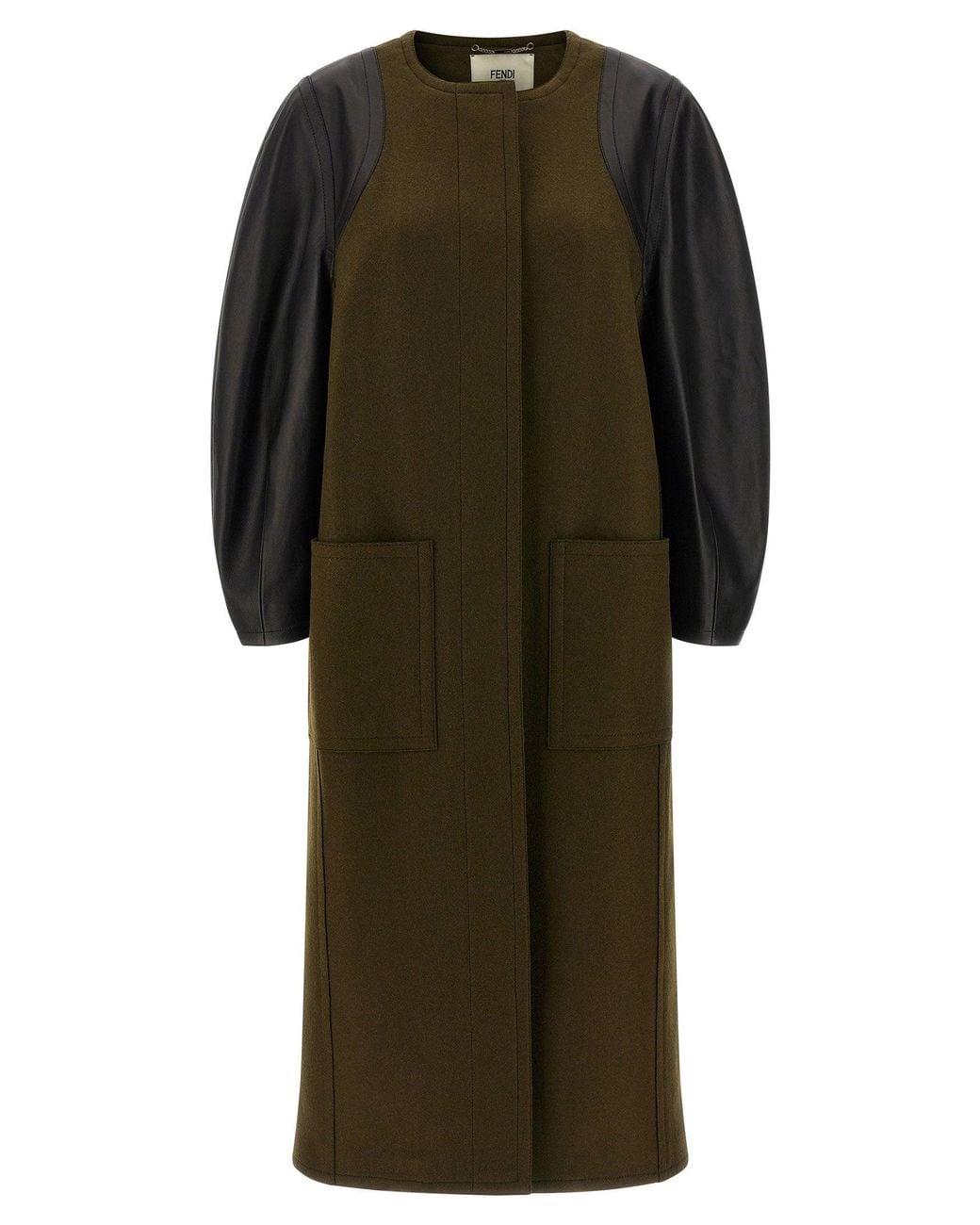 Fendi Green Wool Felt & Leather Coat