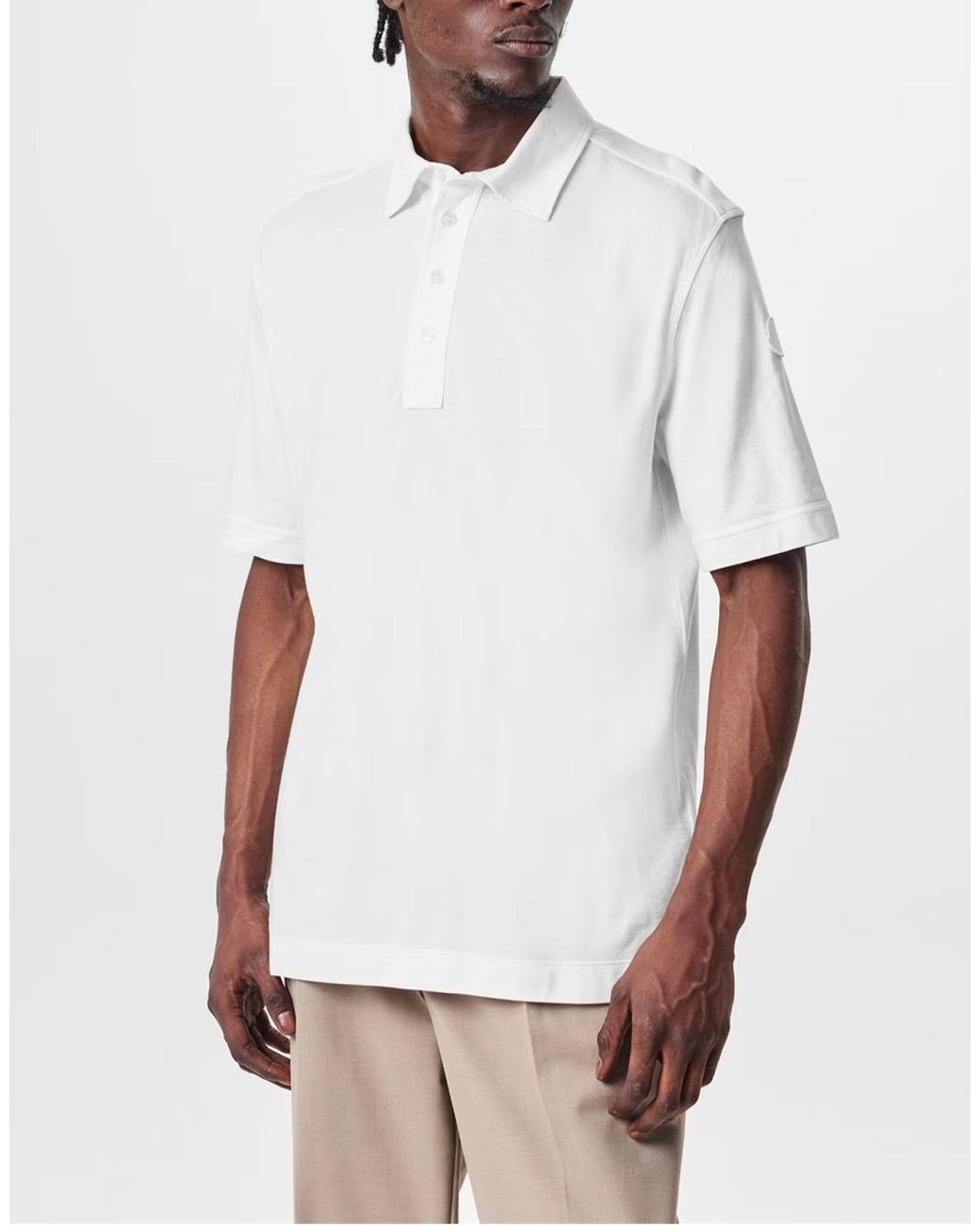 Moncler White Logo Patch Polo Shirt for men