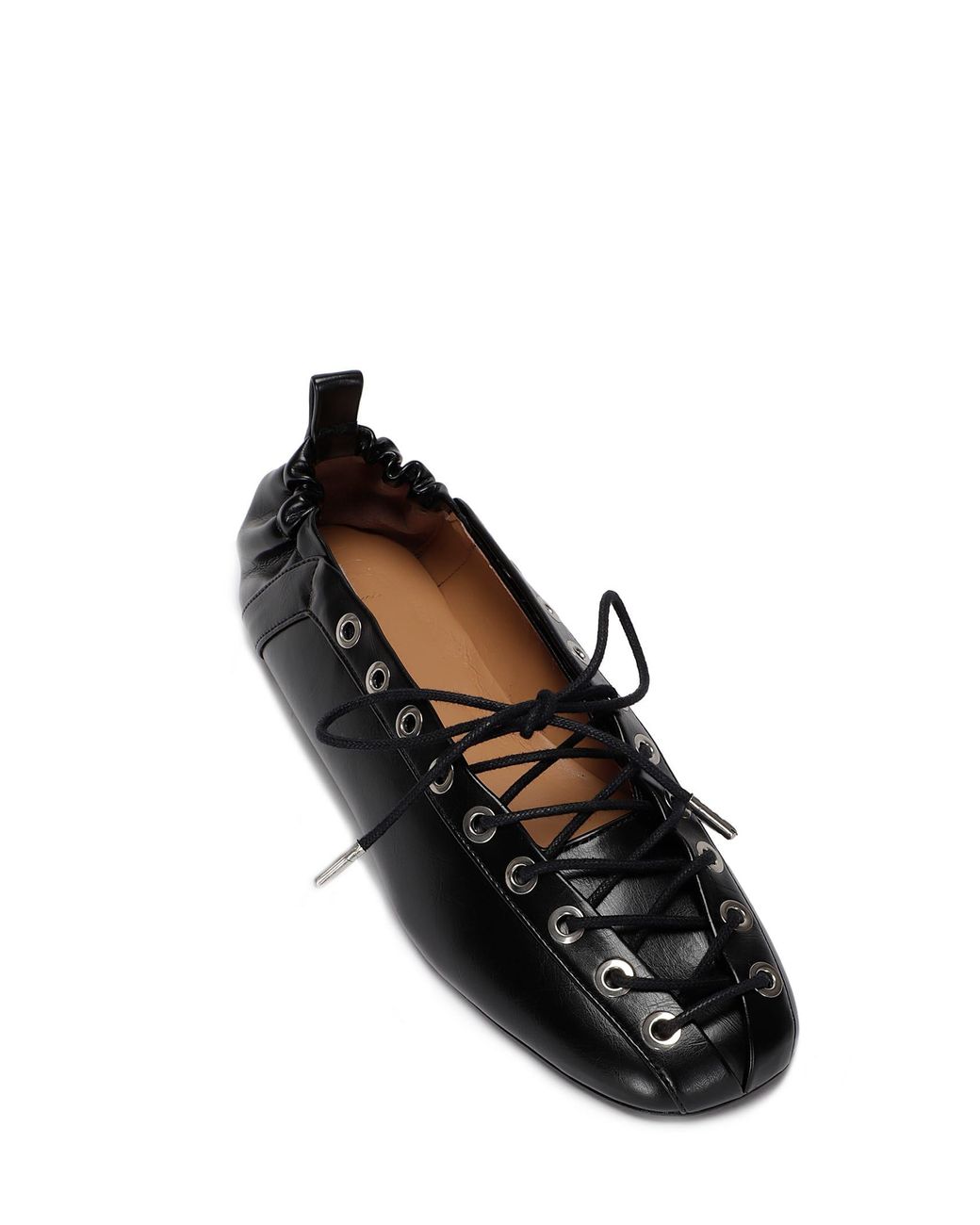 Ganni Eyelets Lace Up Ballerina Crinkle Oleatex in Black | Lyst