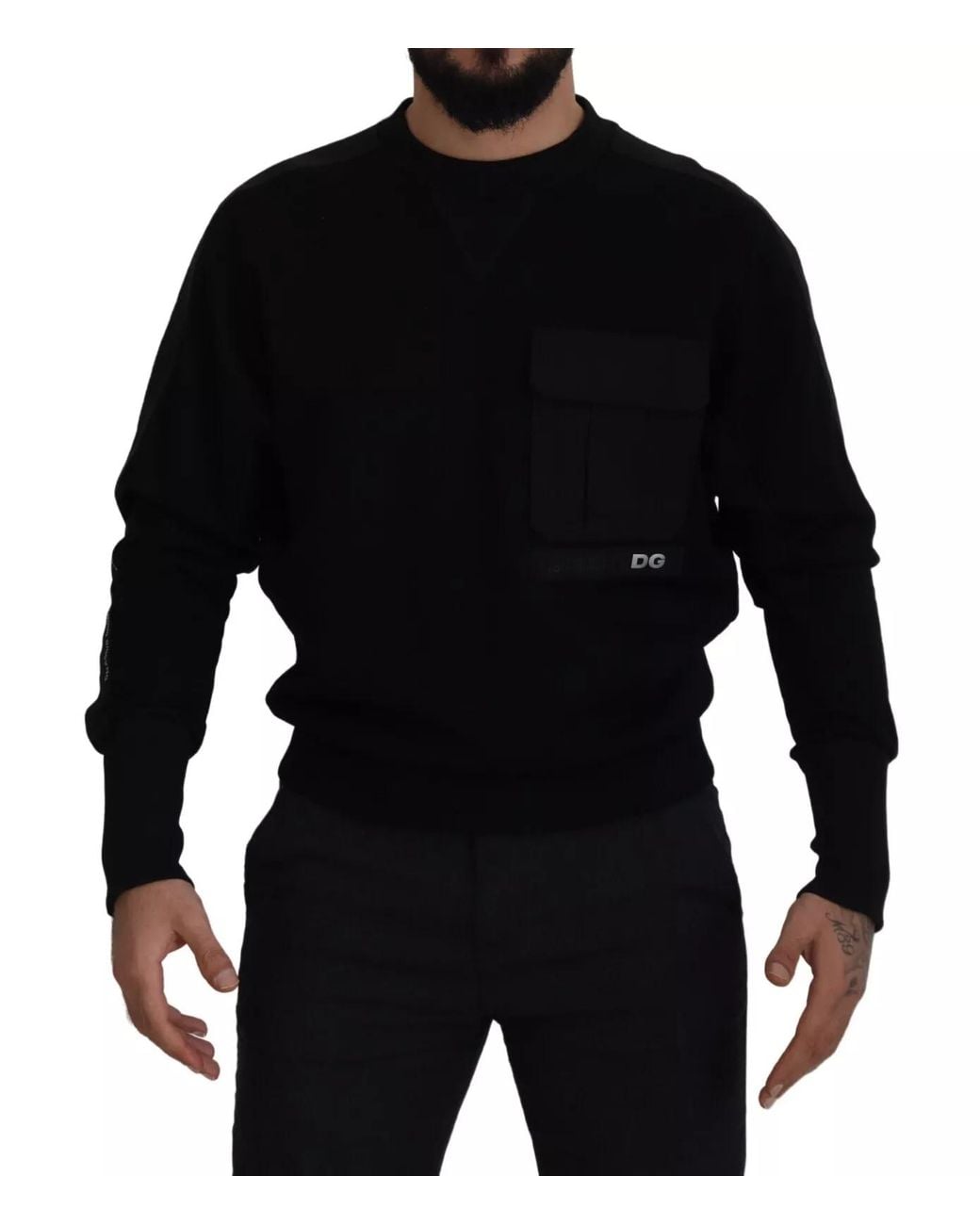 Dolce & Gabbana Black Cotton Crewneck Sweatshirt Sweater Polyester Clothing for men