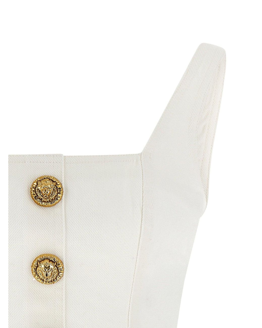 Balmain White Lion-Head Button Cotton Canvas Tank Top