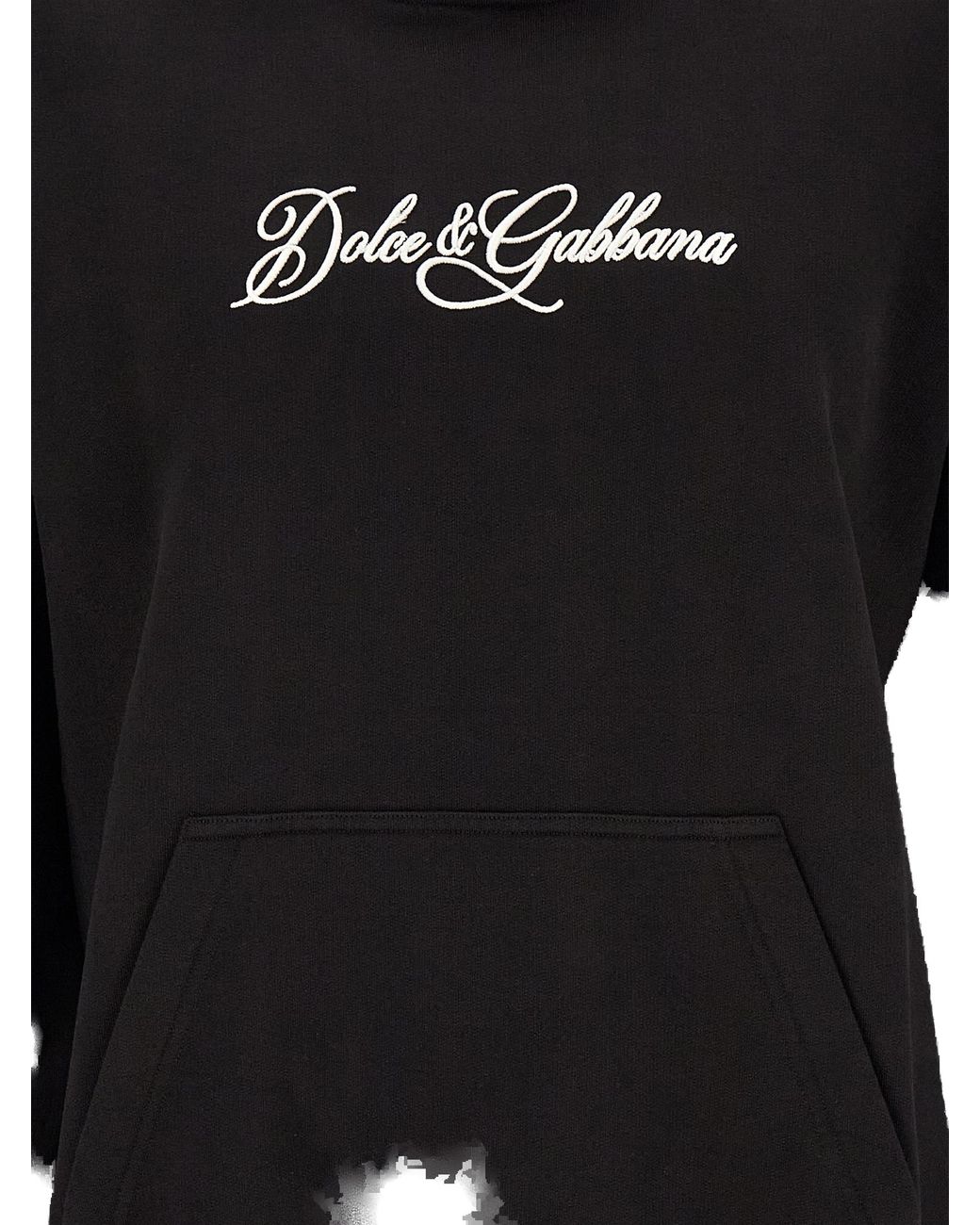 Dolce & Gabbana Black Dolce & Gabbana Logo-Embroidered Cotton Hoodie for men
