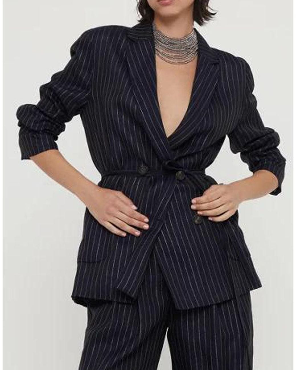 Brunello Cucinelli Blue Pinstripe Cotton Jacket