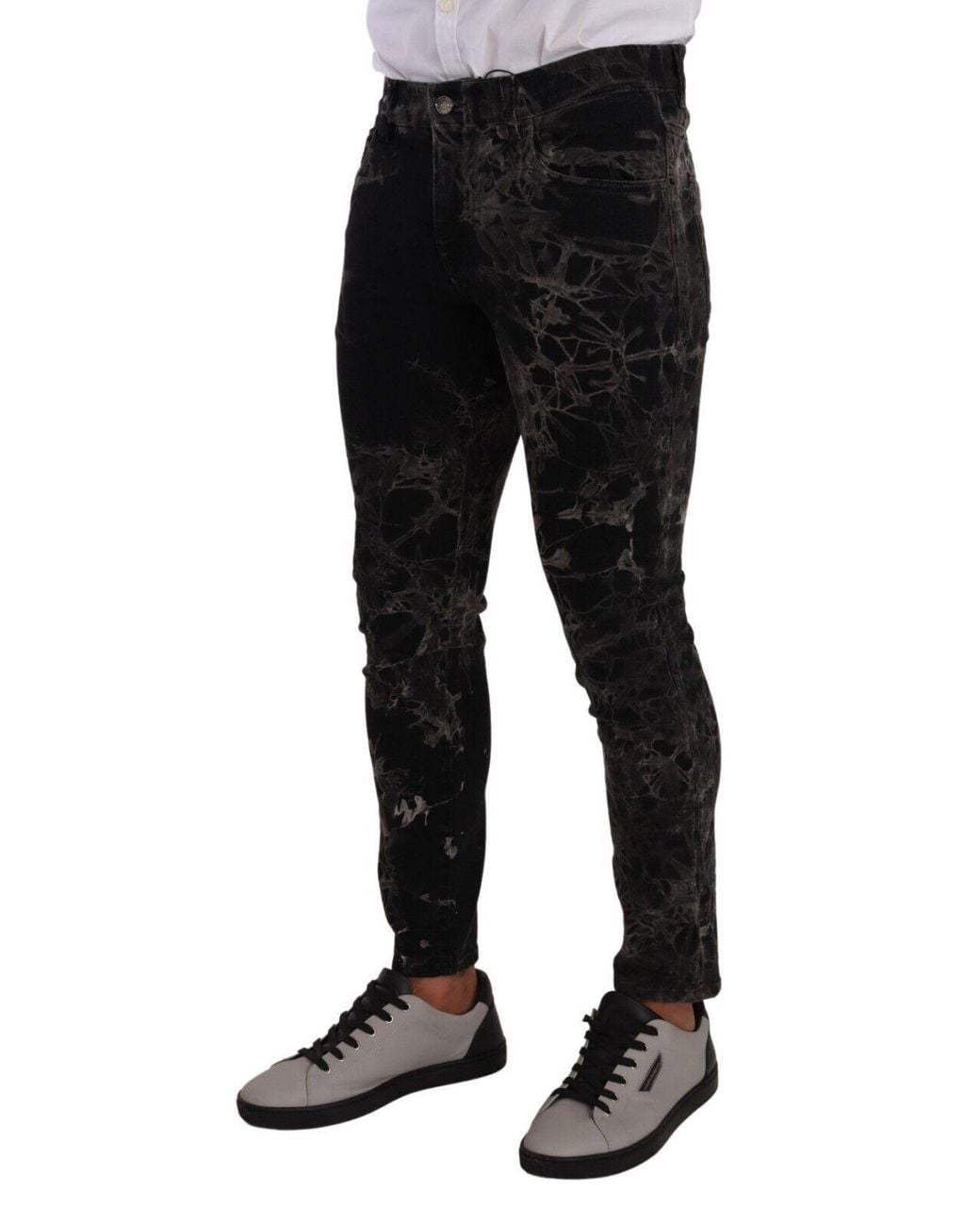 Dolce & Gabbana Black Slim Fit Patterned Skinny Jeans for men