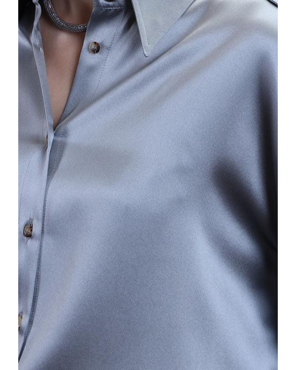 Brunello Cucinelli Blue Satin Button-Up Shirt