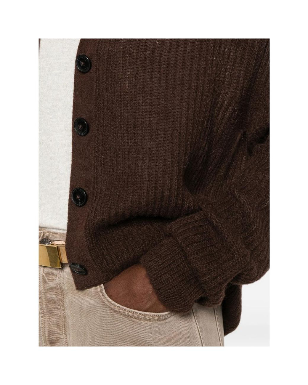 Closed Brown Ribbed-Knit V-Neck Cardigan