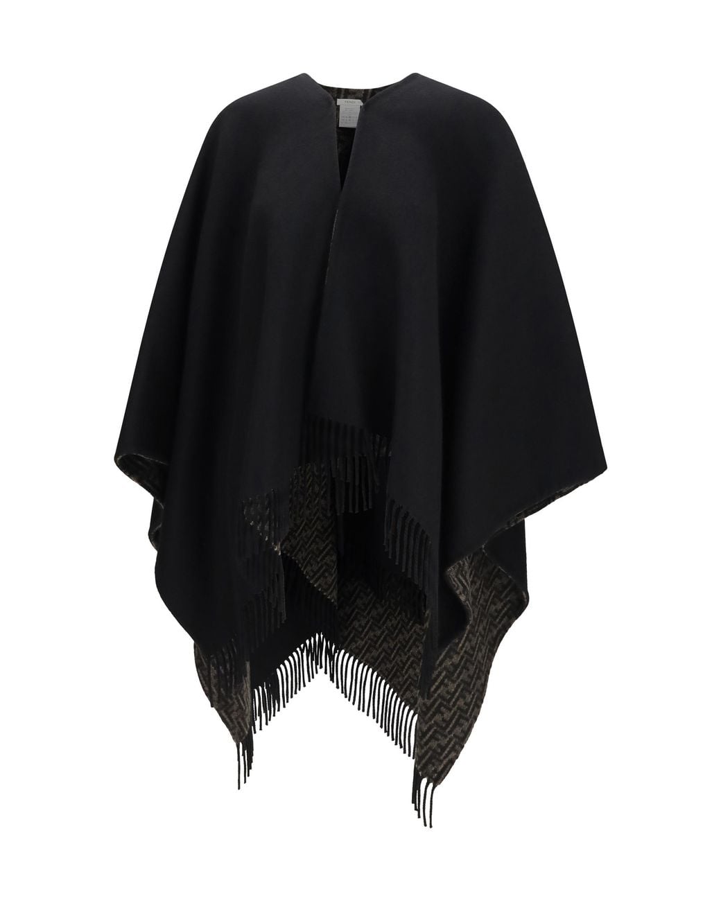 Fendi Black Poncho Ff Zucca Wool-Cashmere Merino Wool (Ovis Aries) Scarfs