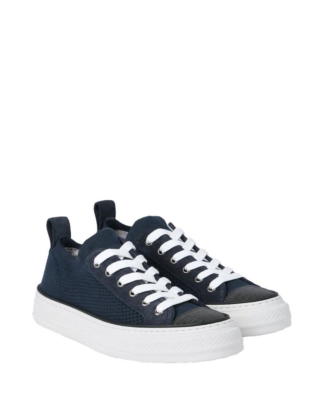 Brunello Cucinelli Blue Cotton Knit Sneakers