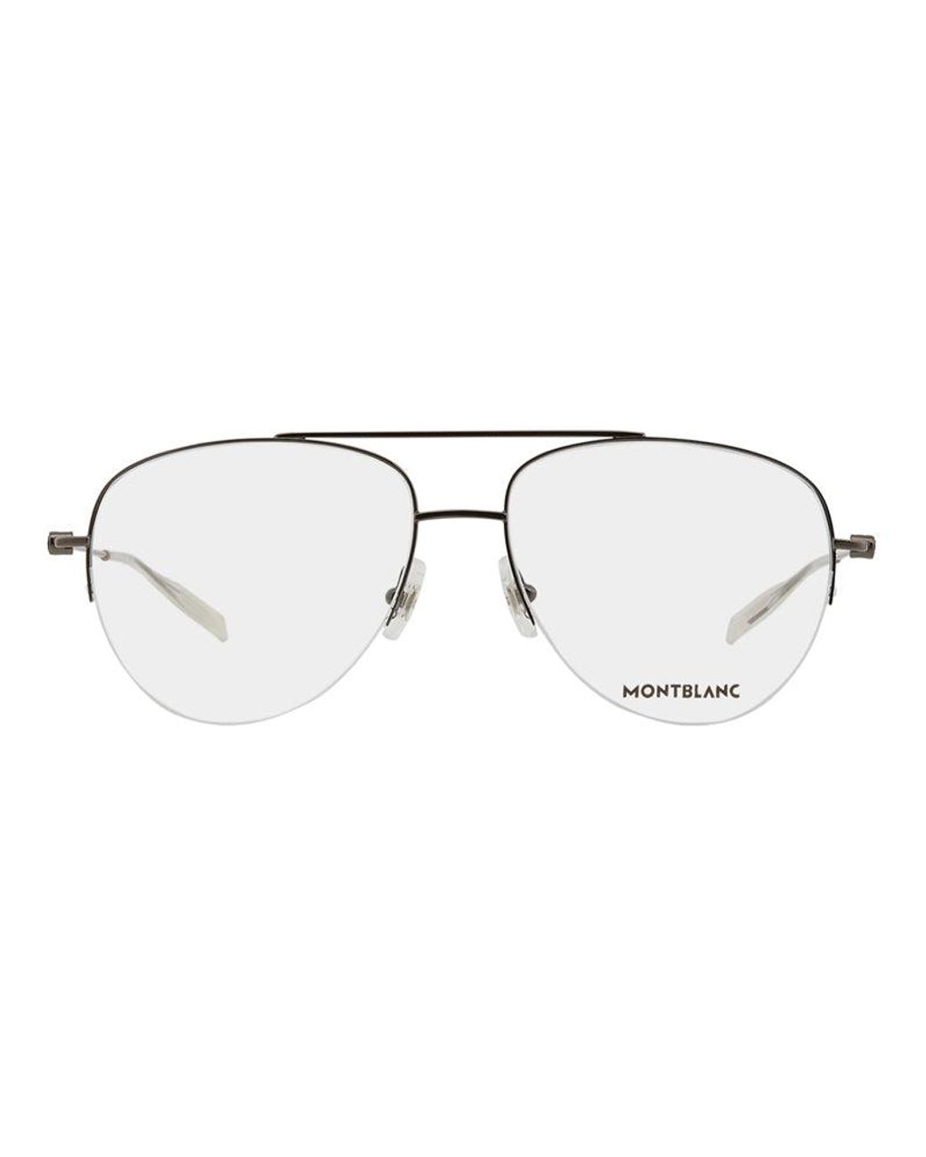 Montblanc Metallic Eyeglasses Aviator Semi Rim, Frame And Clear Demo Lens Mb0077O001 Sunglasses for men