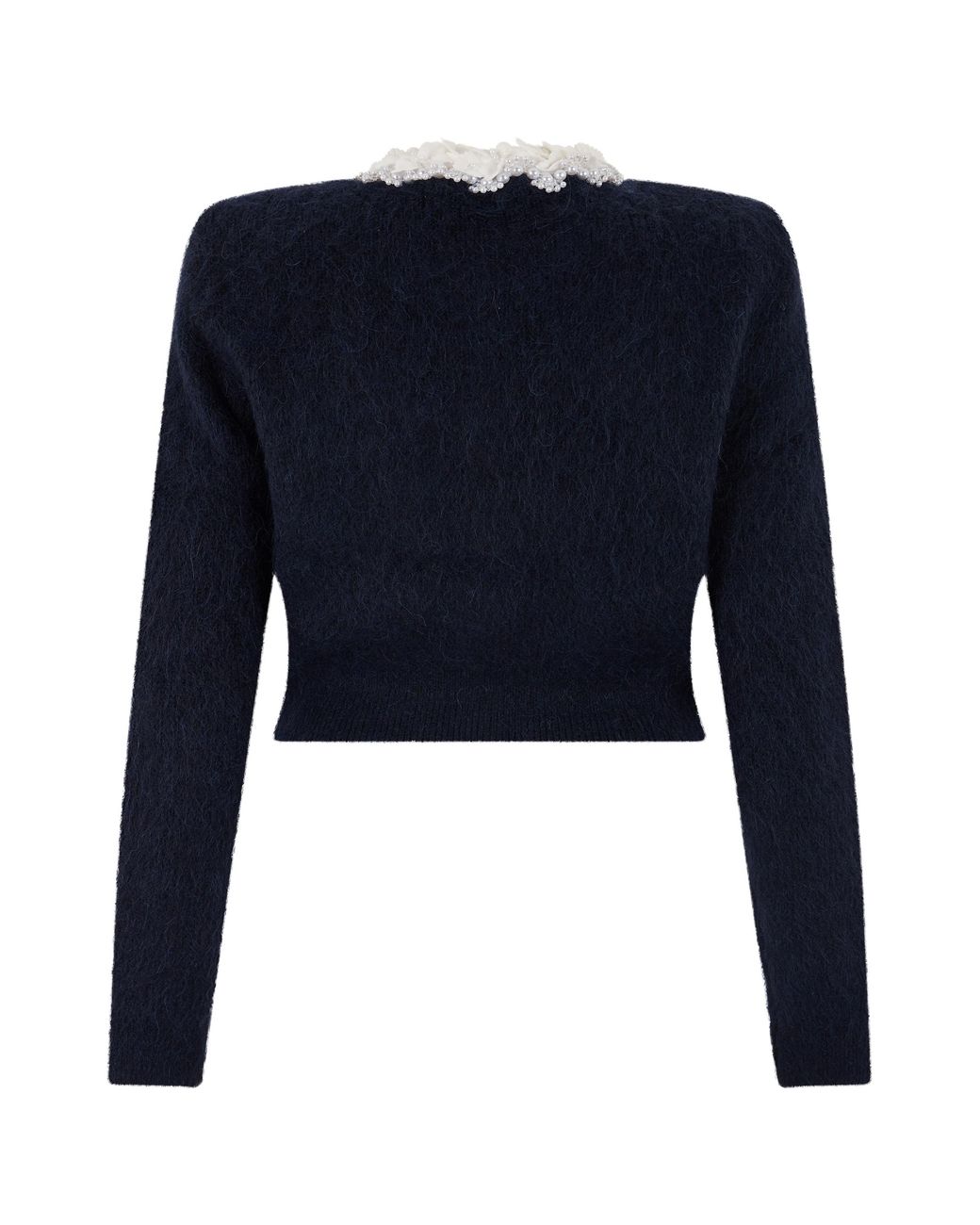 Self-Portrait Blue Cardigan With Floral Appliqués And Beads Polyester Sweater