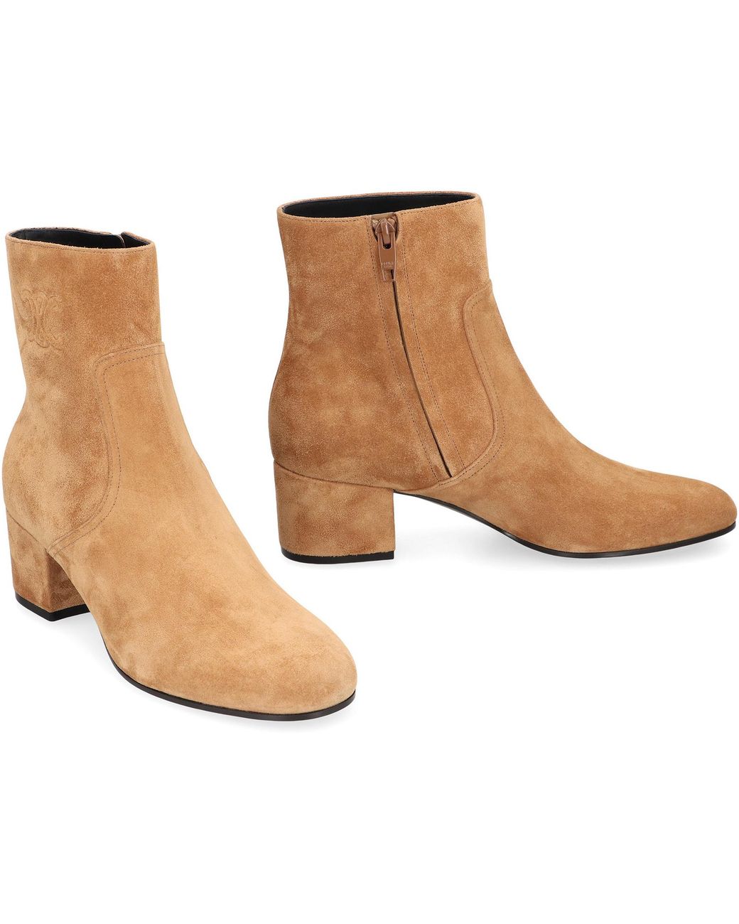 Céline Brown Suede Ankle Boots With Medium Heel Calf