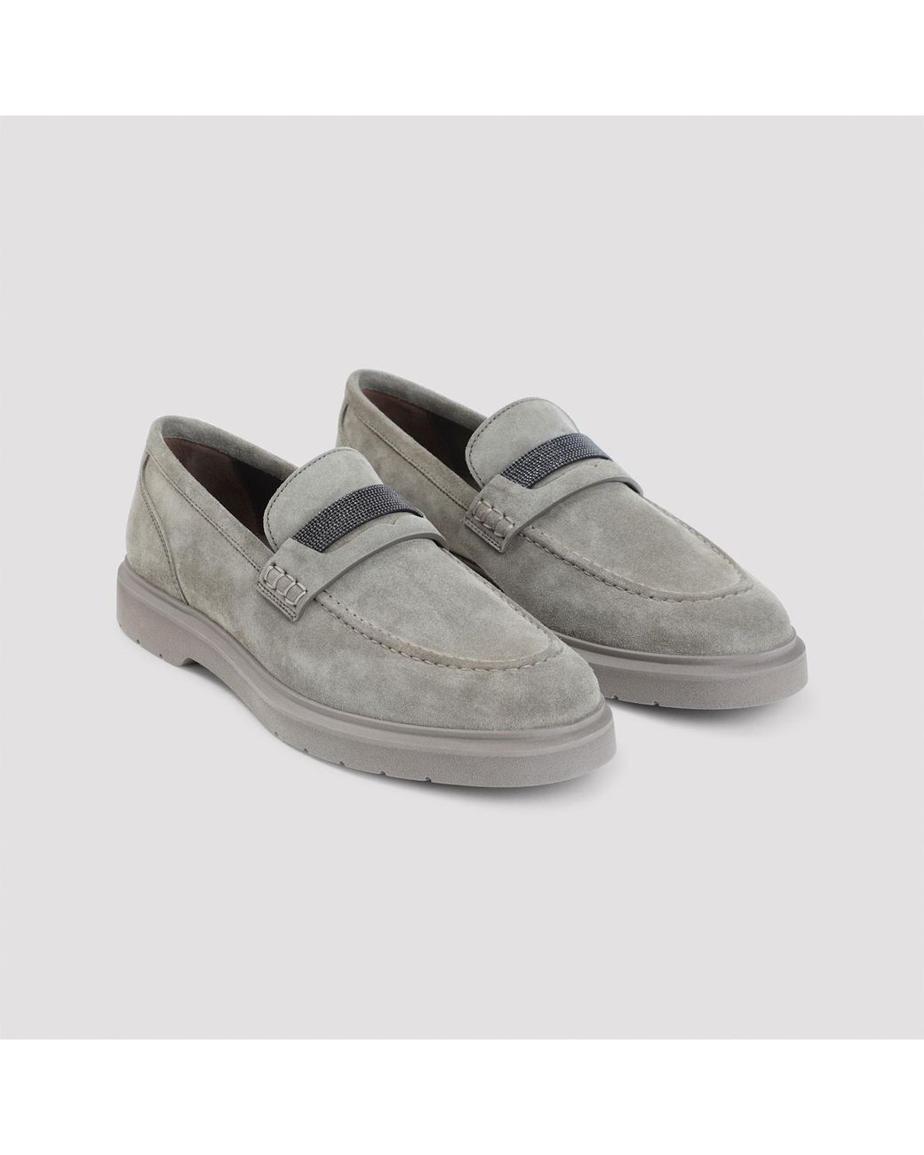Brunello Cucinelli Gray Leather Loafers