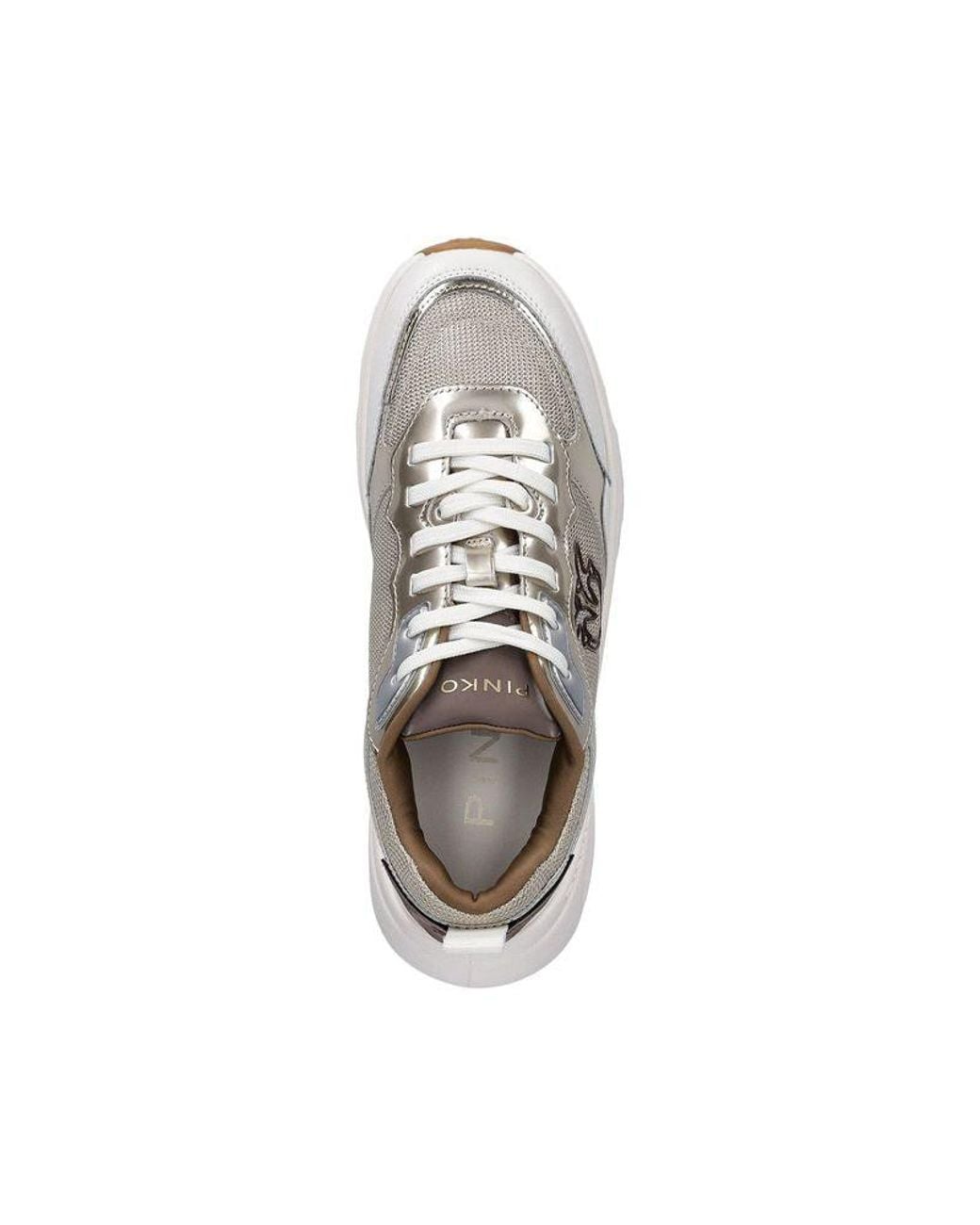 Pinko White Pinko Metallic Mesh Colorblock Sneakers