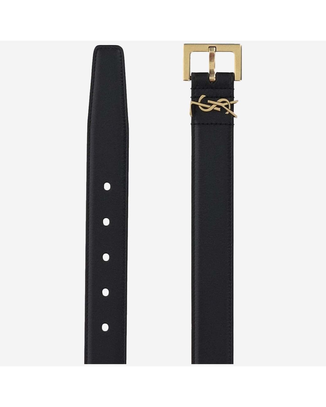 Saint Laurent Black Belt Cassandre Glossy Leather Calfskin