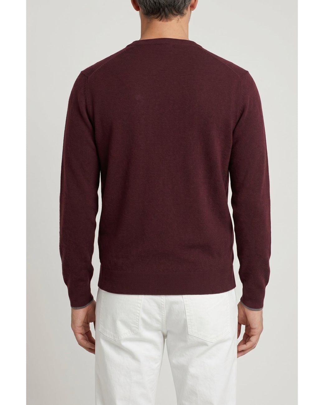 Brunello Cucinelli Red Dark Wool V Neck Sweater for men