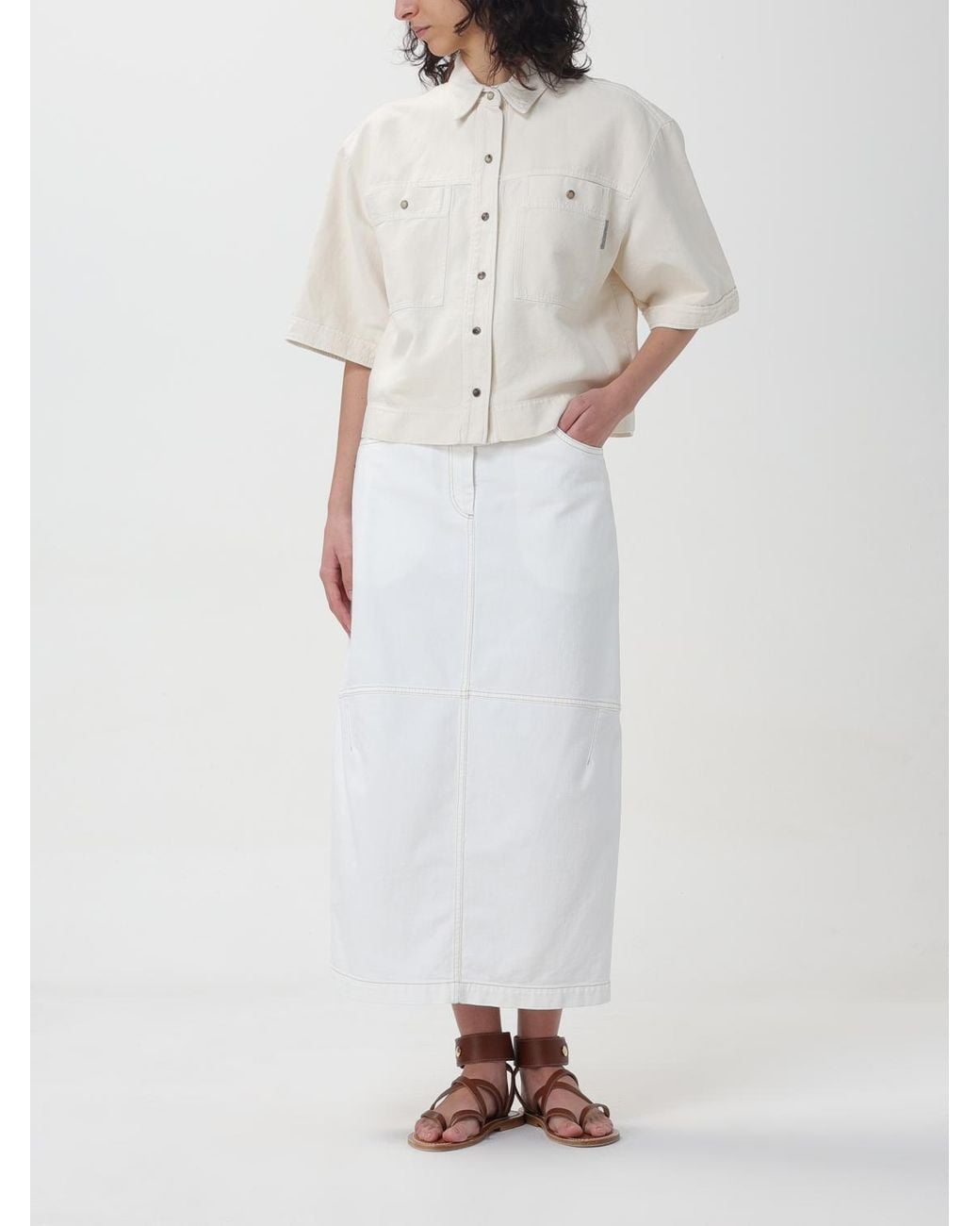 Brunello Cucinelli White Off Boxy Cotton Linen Shirt