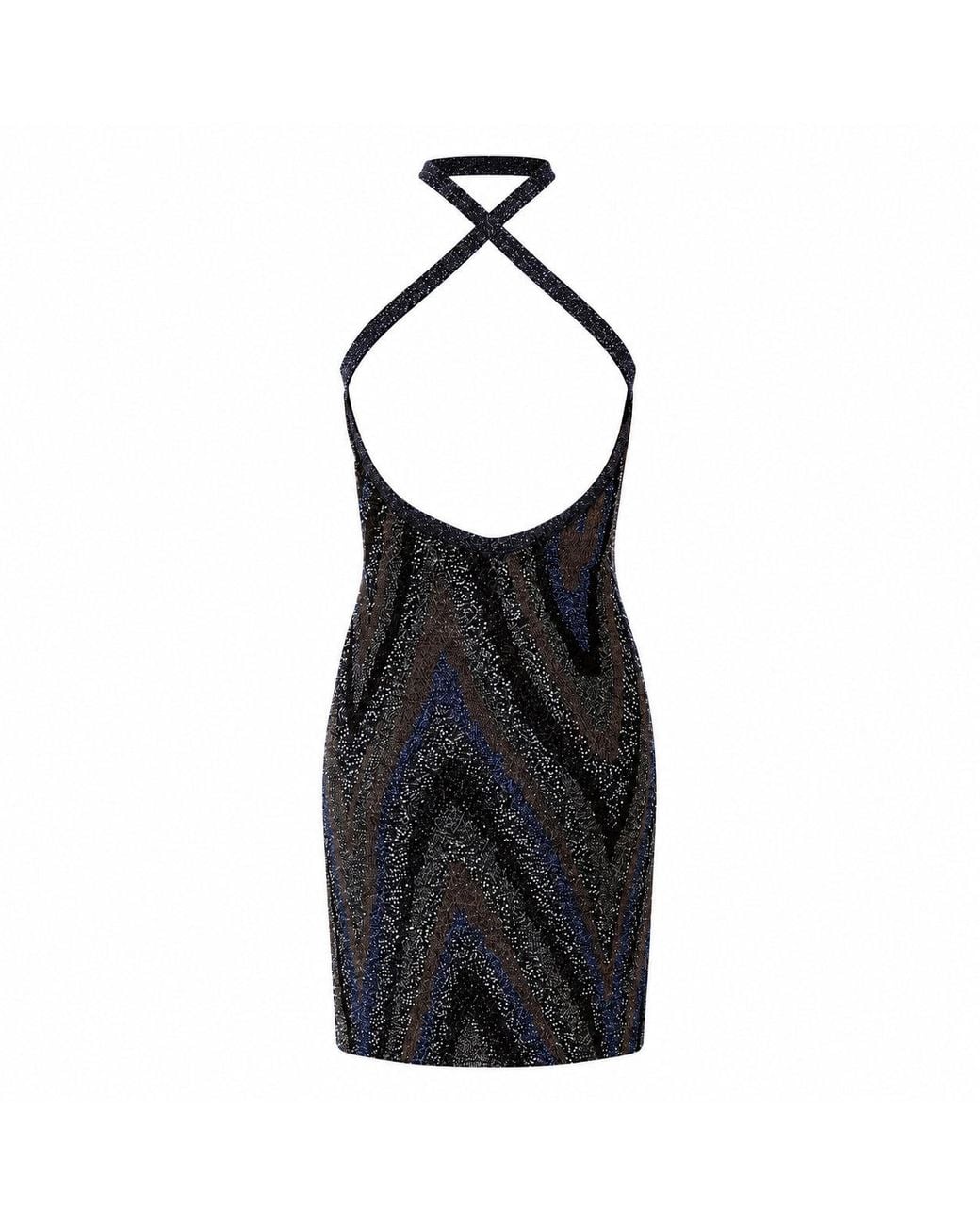 Missoni Black Mini Dress Featuring An All-Over Beaded Zigzag Pattern And An Open Back