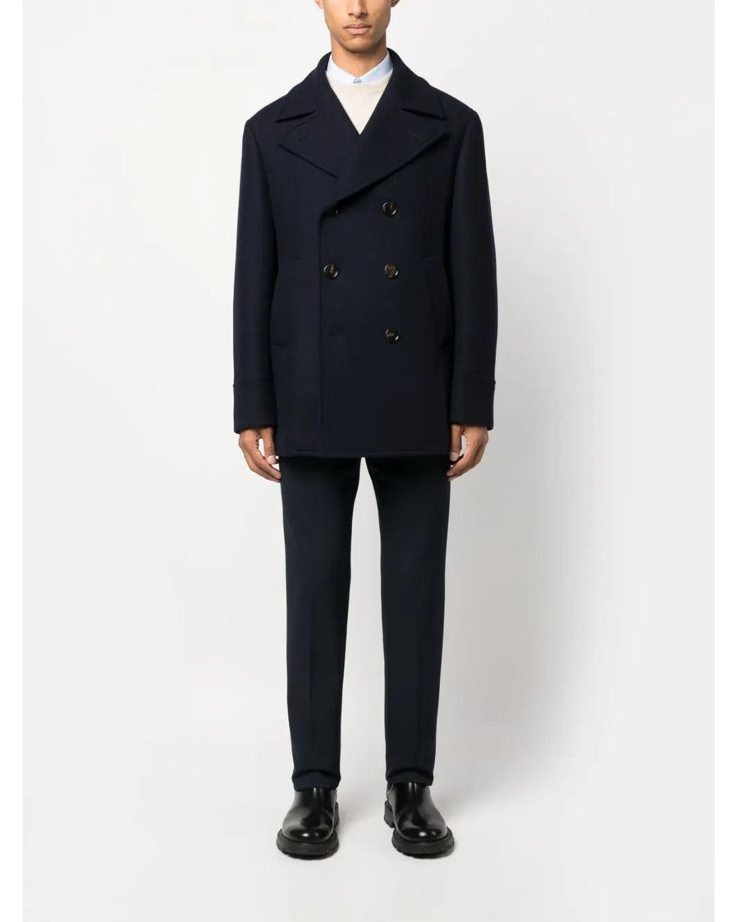 Brunello Cucinelli Blue Wool Pea Jacket Clothing for men