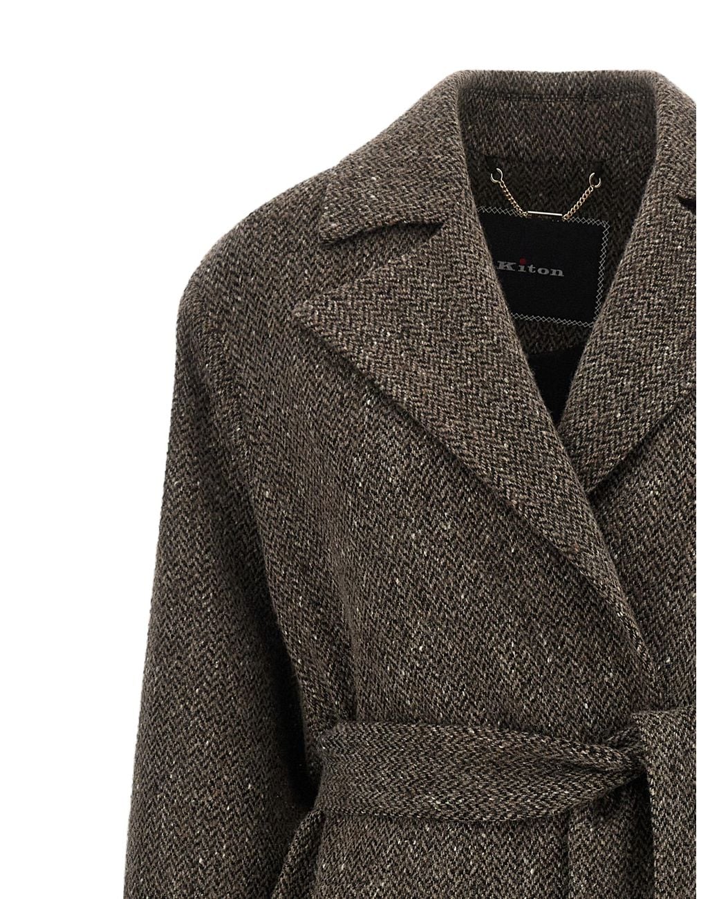 Kiton Gray Kiton Virgin Wool Chevron Coat