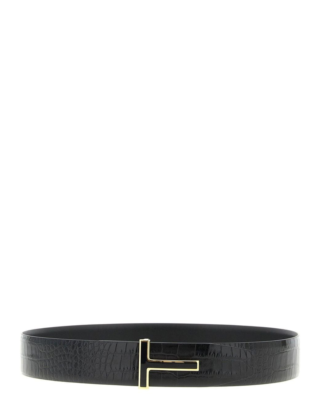 Tom Ford Black Reversible Crocodile-Effect Leather Belt for men