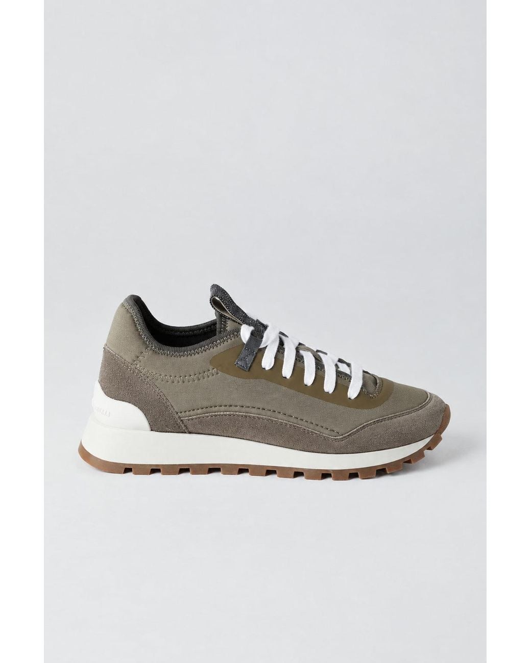 Brunello Cucinelli Gray Dark Leather And Suede Sneakers